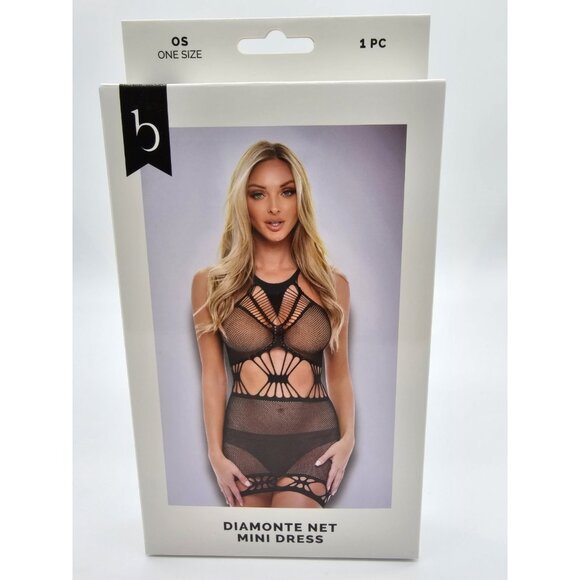 Baci Lingerie Women's One Size 2-14 Black Sheer Mesh Diamonte Net Mini Dress - Picture 2 of 7